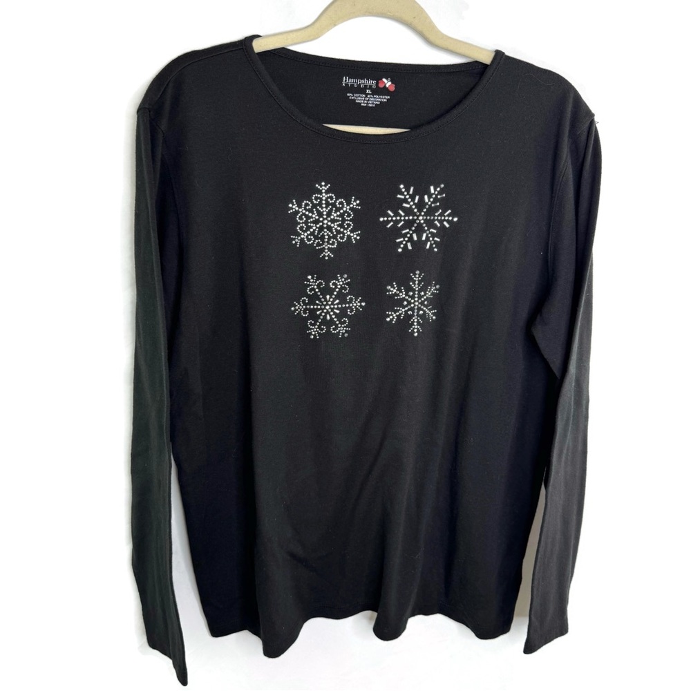 Hypnotic Black Rhinestone Snowflake Long Sleeve Tee